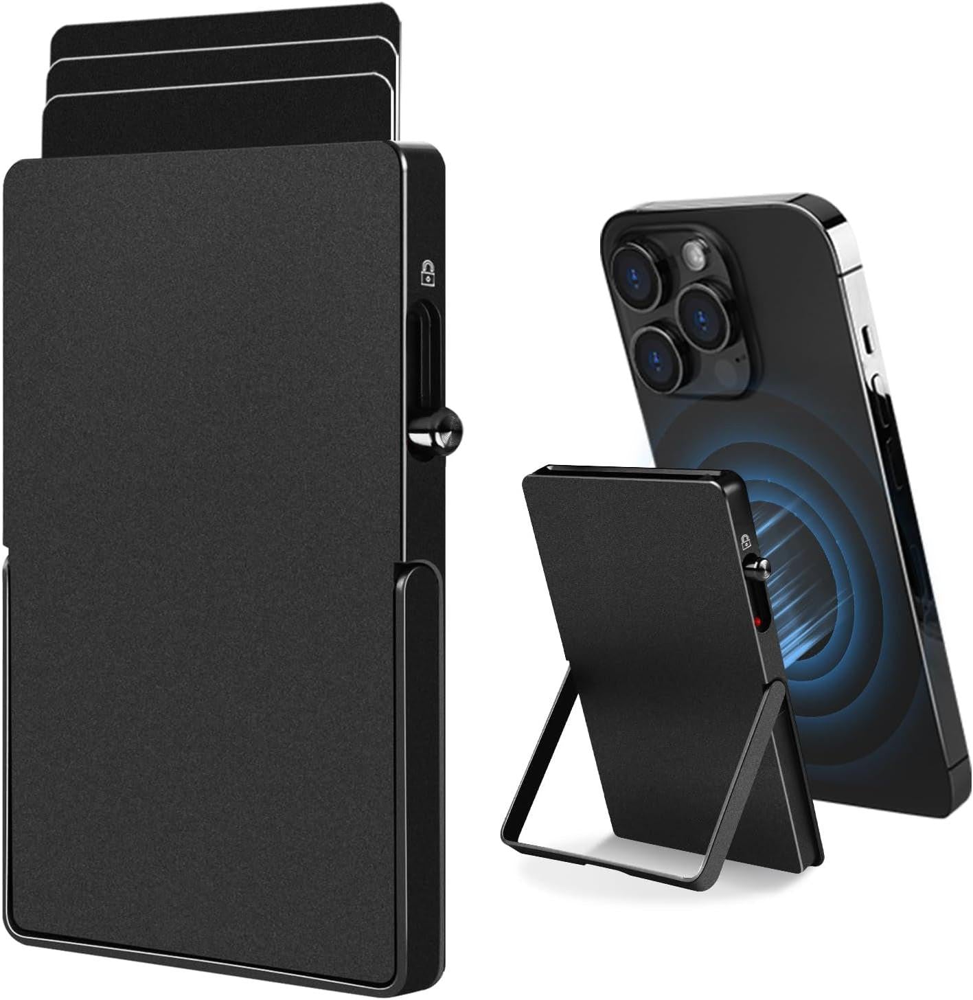 RFID Blocking Wallet Minimalist Slim Card Holder for Magsafe with Adjustable Stand, Metal Pop Up Magnetic Wallet  for Men TOYFID-5