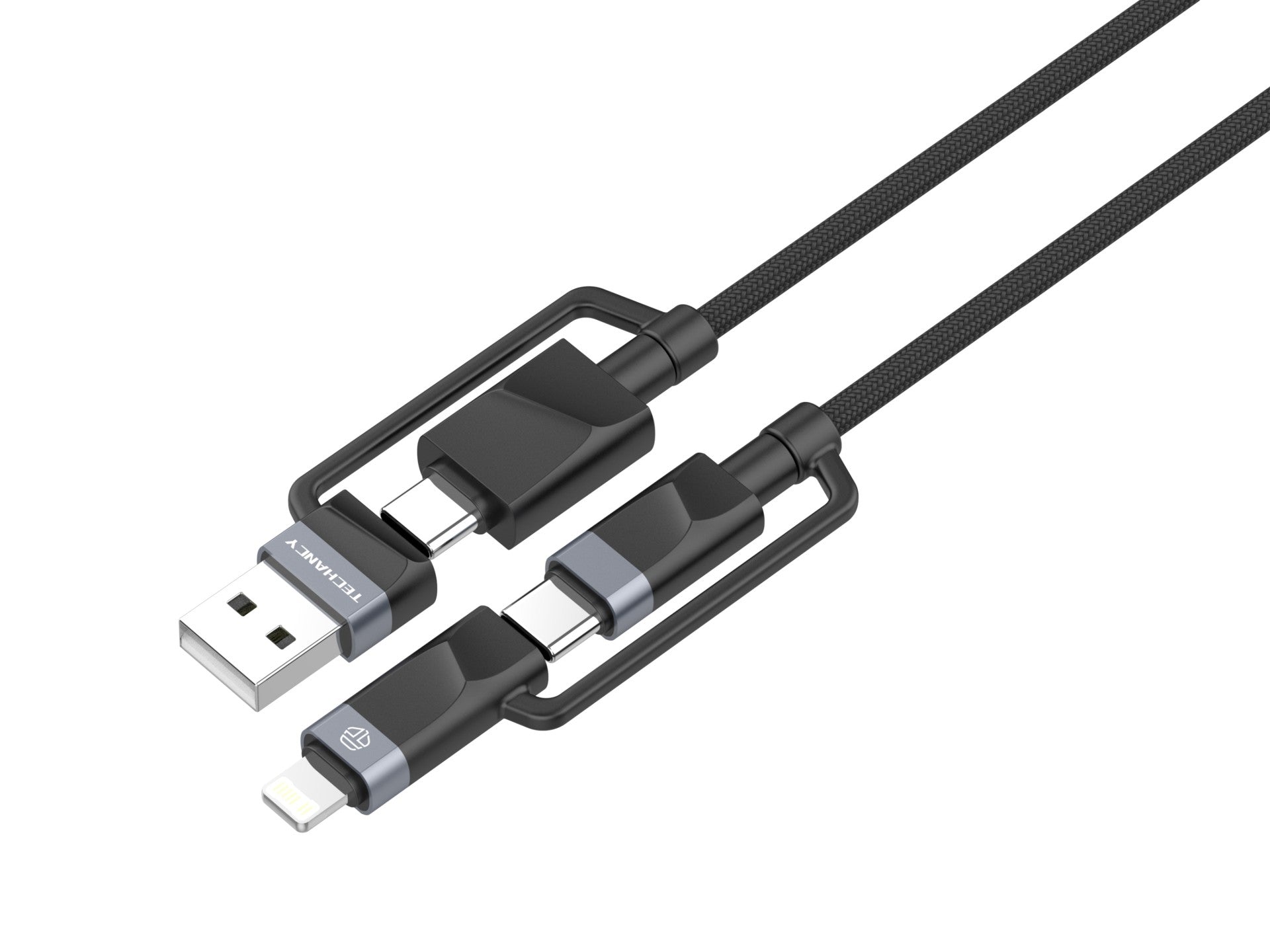 Techancy Cabo De Dados De Carregamento Rápido 4in1 Preto TB1741, 1m/60w, Combinação De Várias Portas A Condizer. REINA.