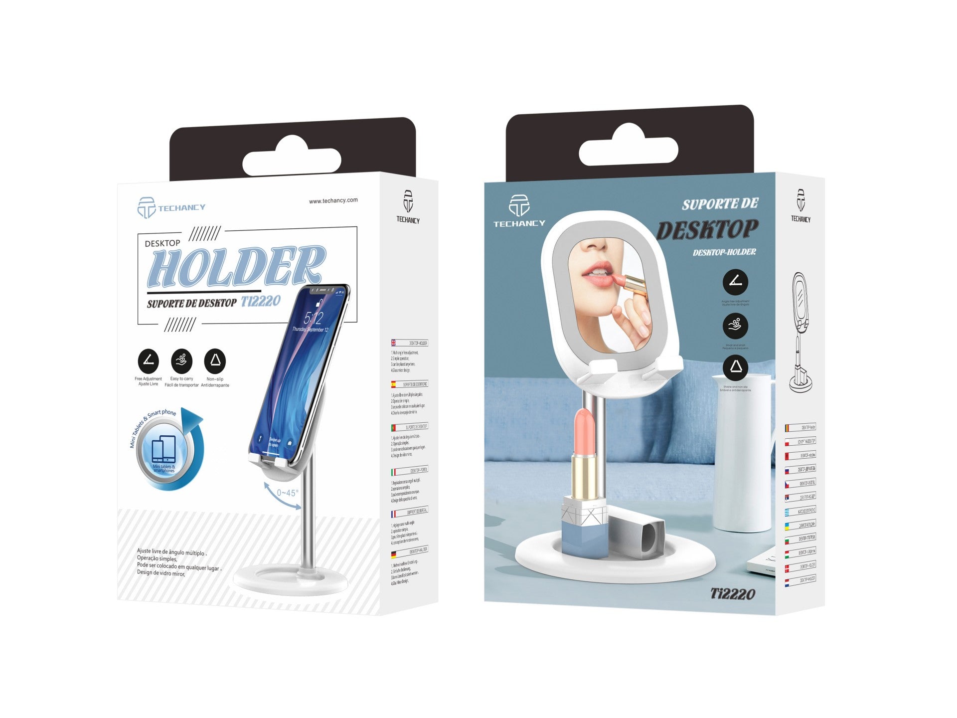 Suporte para telemóvel Techancy com espelho, TI2220, branco REINA.